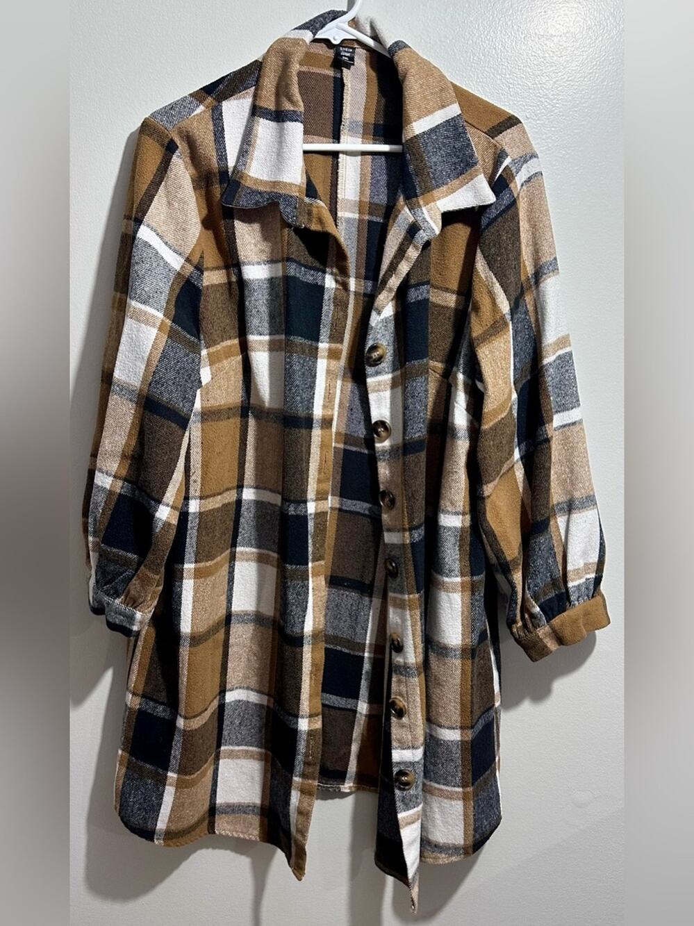 SHEIN Plaid Shacket in Brown Black White Size 2X (110)